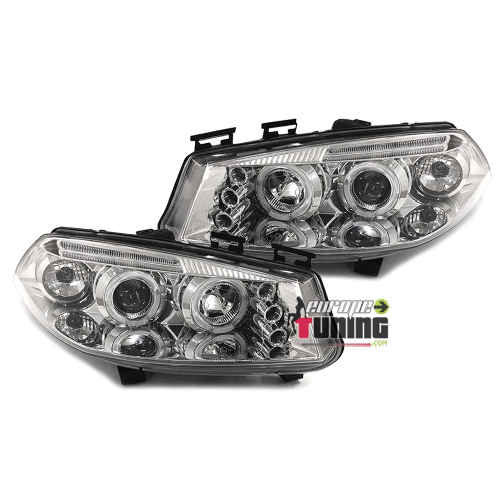 PHARES CHROME FEUX ANNEAUX LED ANGEL EYES RENAULT MEGANE II PH I 2002-2006 (12182)