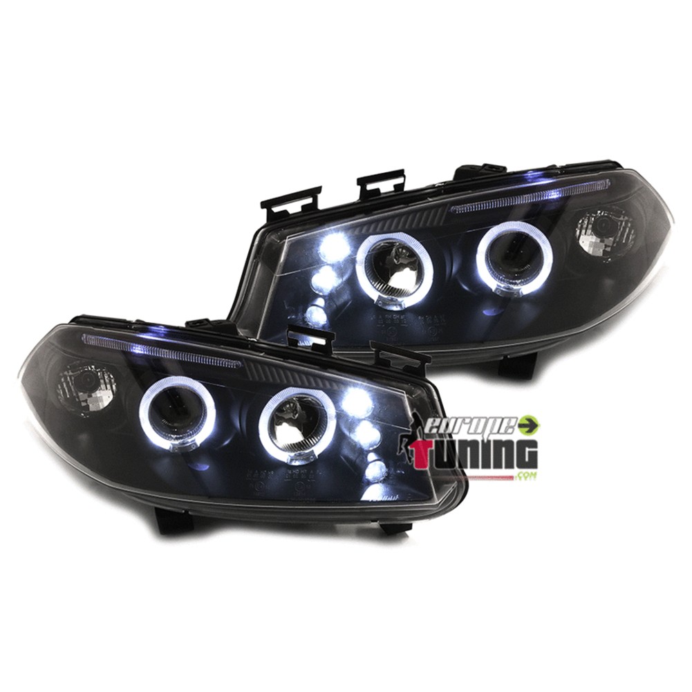 PHARES NOIRS FEUX ANNEAUX LED ANGEL EYES RENAULT MEGANE II PH I 2002-2006 (12183)