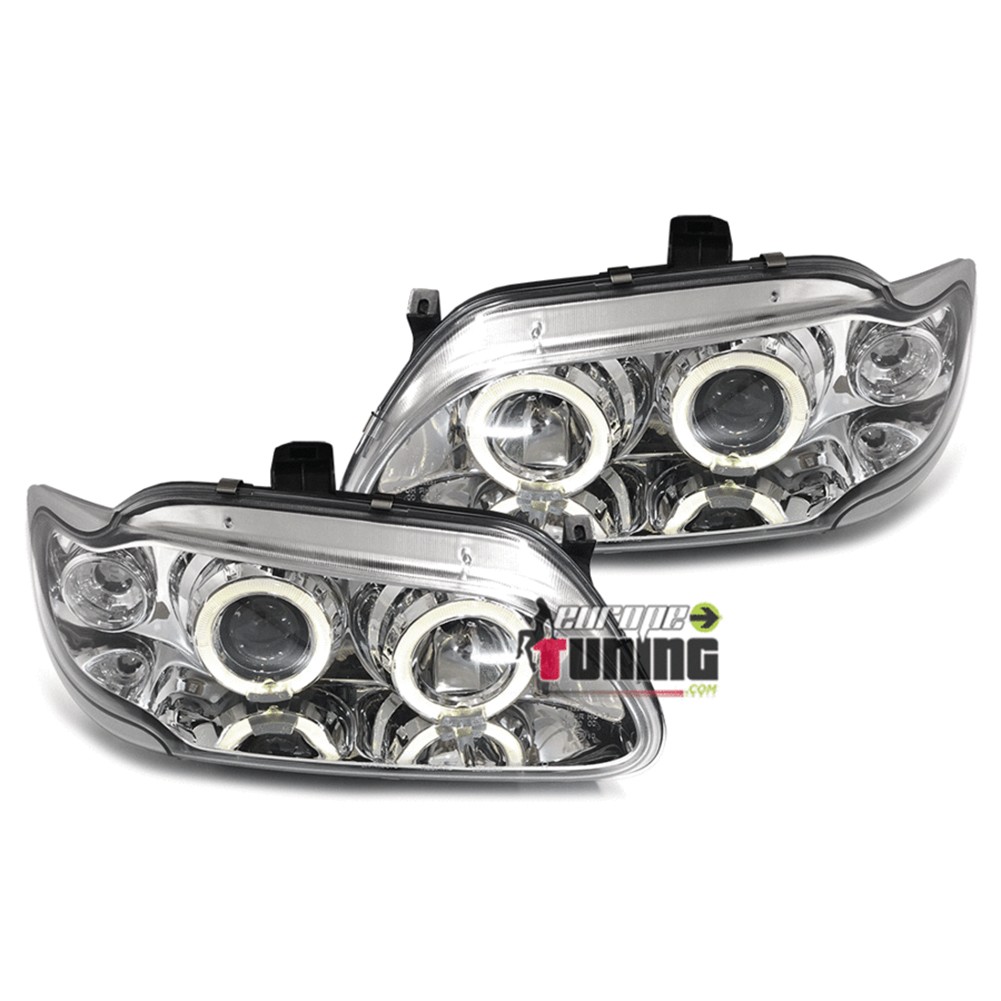 PHARES CHROME FEUX ANNEAUX LED ANGEL EYES RENAULT MEGANE ET SCENIC 1 1995-1999 (11408)