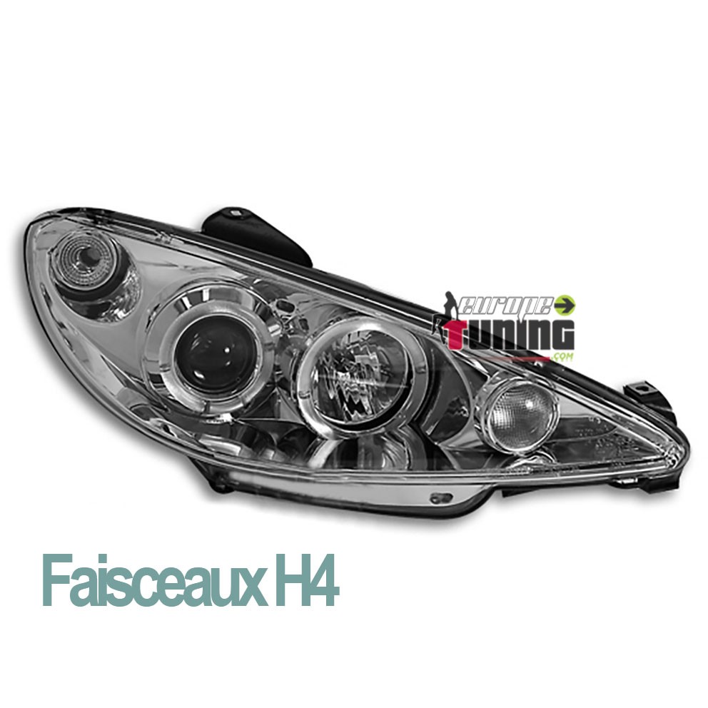 PHARES FEUX AVANTS ANGEL EYES ANNEAUX LED PEUGEOT 206 1998-2002 en H4 (11045)