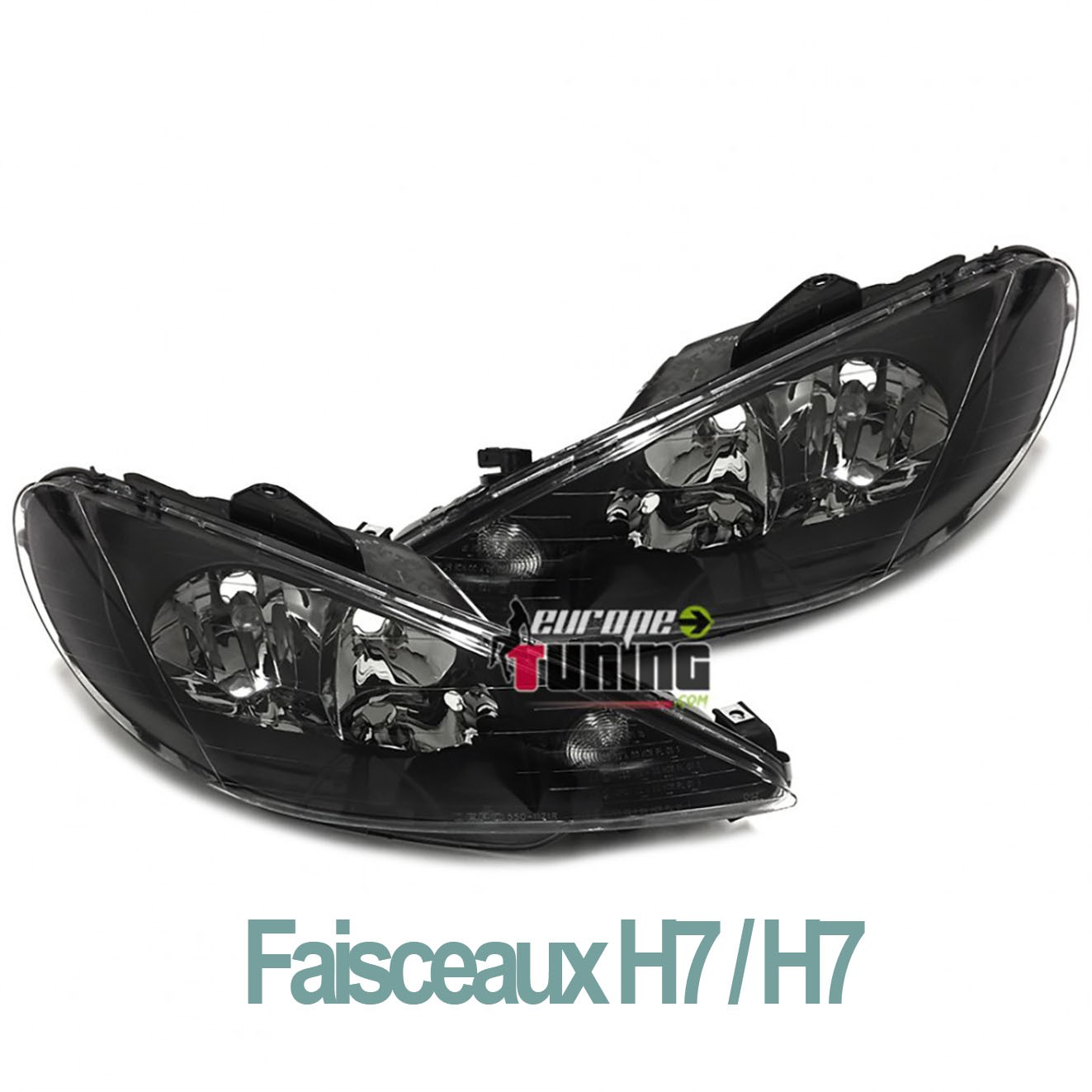 PHARES FEUX AVANTS FOND NOIR PEUGEOT 206 de 2002 à 2008 en H7/H7 (03732)