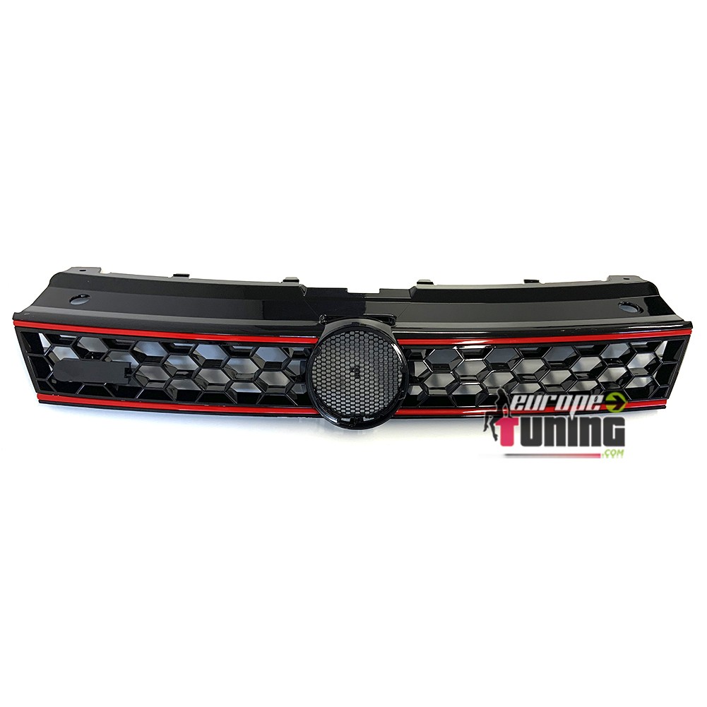 GRILLE CALANDRE NOIRE BRILLANTE AVEC LISERETS ROUGES LOOK GTI VW VOLKSWAGEN POLO 6R 6C (04167)