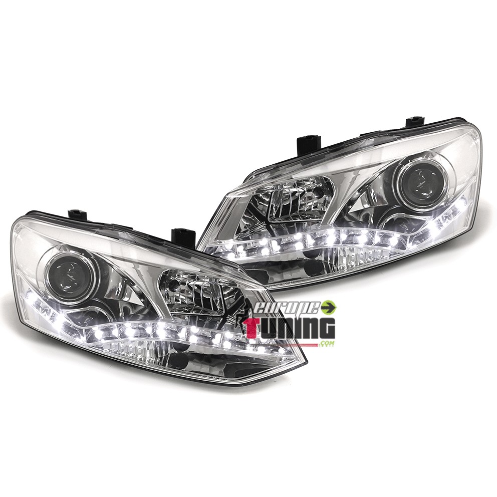 PHARES FEUX AVANTS CHROME DEVIL EYES LED VOLKSWAGEN VW POLO 6R et 6C (00364)