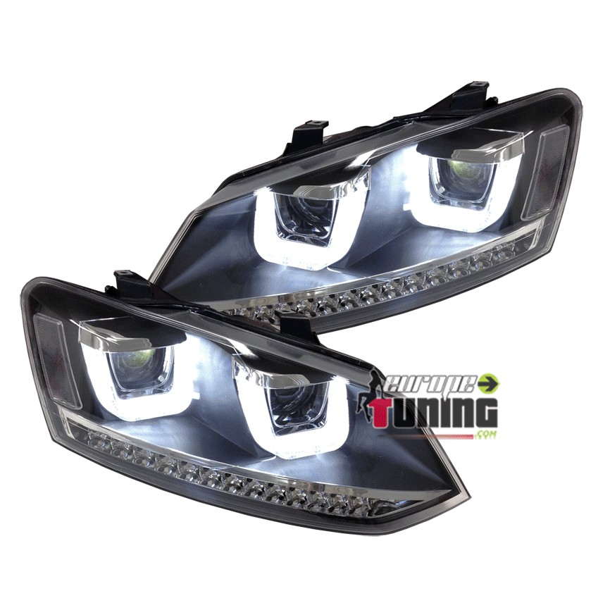 PHARES FEUX NOIRS DEVIL EYES LED EN U VOLKSWAGEN VW POLO 6R et 6C (03695)