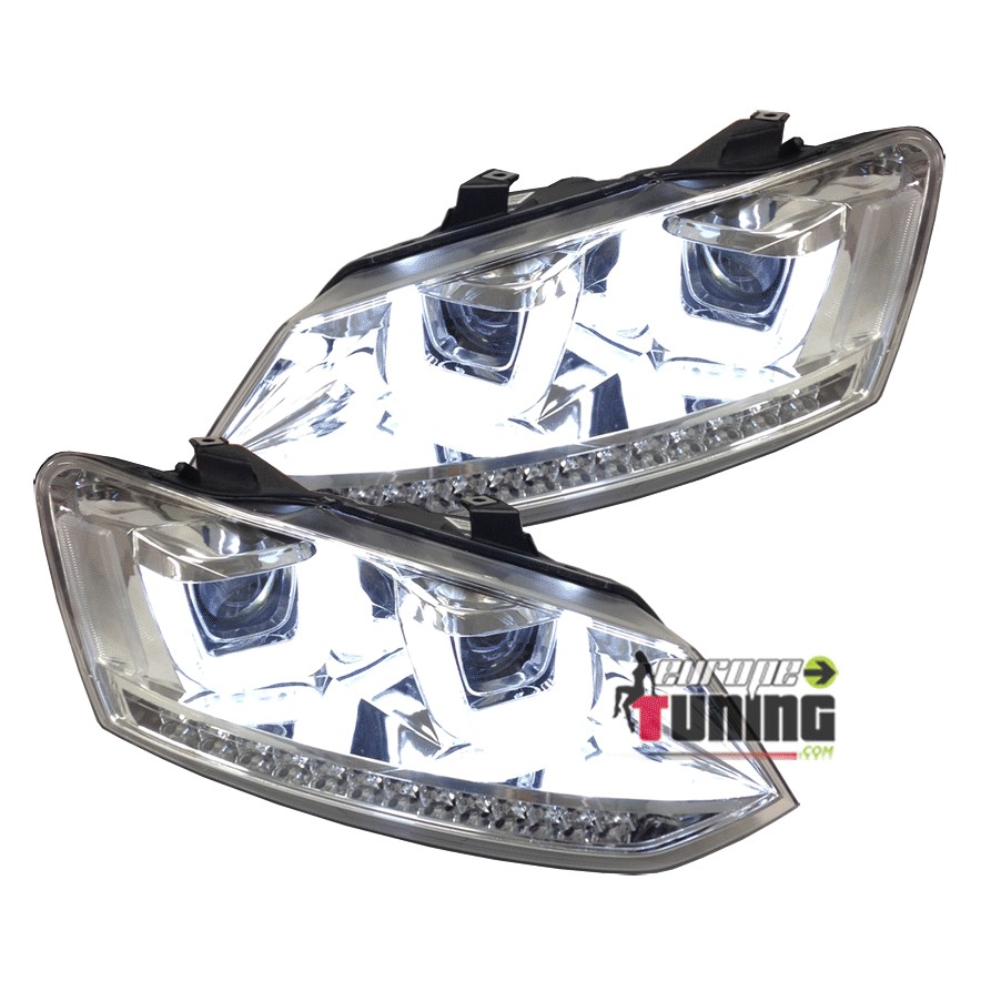 PHARES FEUX CHROME DEVIL EYES LED EN U VOLKSWAGEN VW POLO 6R et 6C (03696)