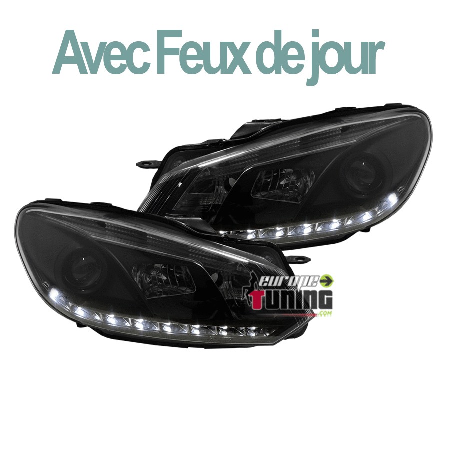 PHARES FEUX AVANTS DE JOUR DIURNES DRL NOIRS R87 VW VOLKSWAGEN GOLF 6  (00476)