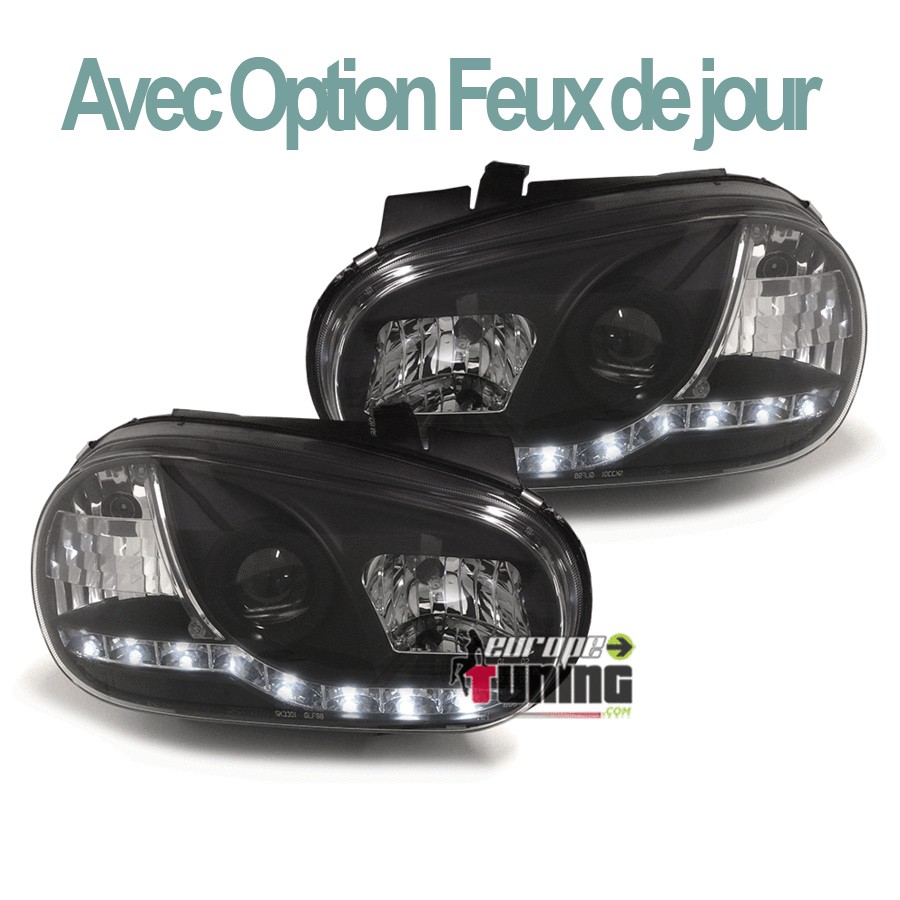 PHARES FEUX AVANTS DE JOUR LED DIURNES DRL DEVIL EYES NOIRS VOLKSWAGEN VW GOLF 4 (03394)