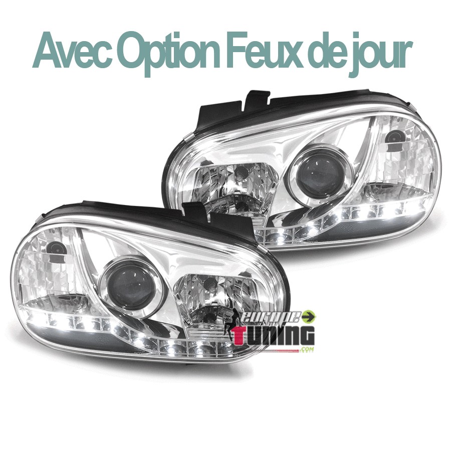 PHARES FEUX AVANTS DE JOUR LED DIURNES DRL DEVIL EYES CHROME VOLKSWAGEN VW GOLF 4 (03755)