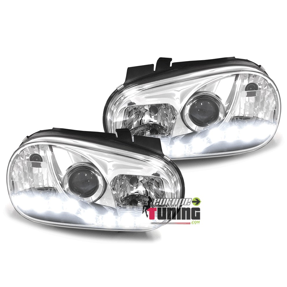 PHARES FEUX AVANTS DE JOUR LED DIURNES DRL DEVIL EYES CHROME VOLKSWAGEN VW GOLF 4 (03755)