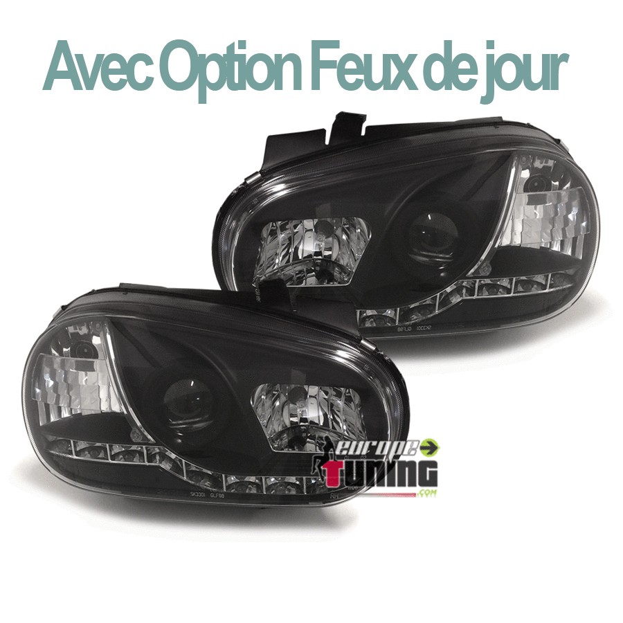 PHARES FEUX AVANTS DE JOUR LED DIURNES DRL DEVIL EYES NOIRS VOLKSWAGEN VW GOLF 4 (03394)