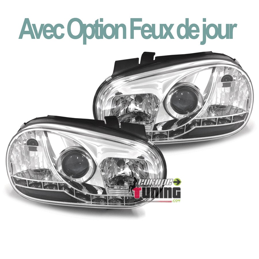 PHARES FEUX AVANTS DE JOUR LED DIURNES DRL DEVIL EYES CHROME VOLKSWAGEN VW GOLF 4 (03755)