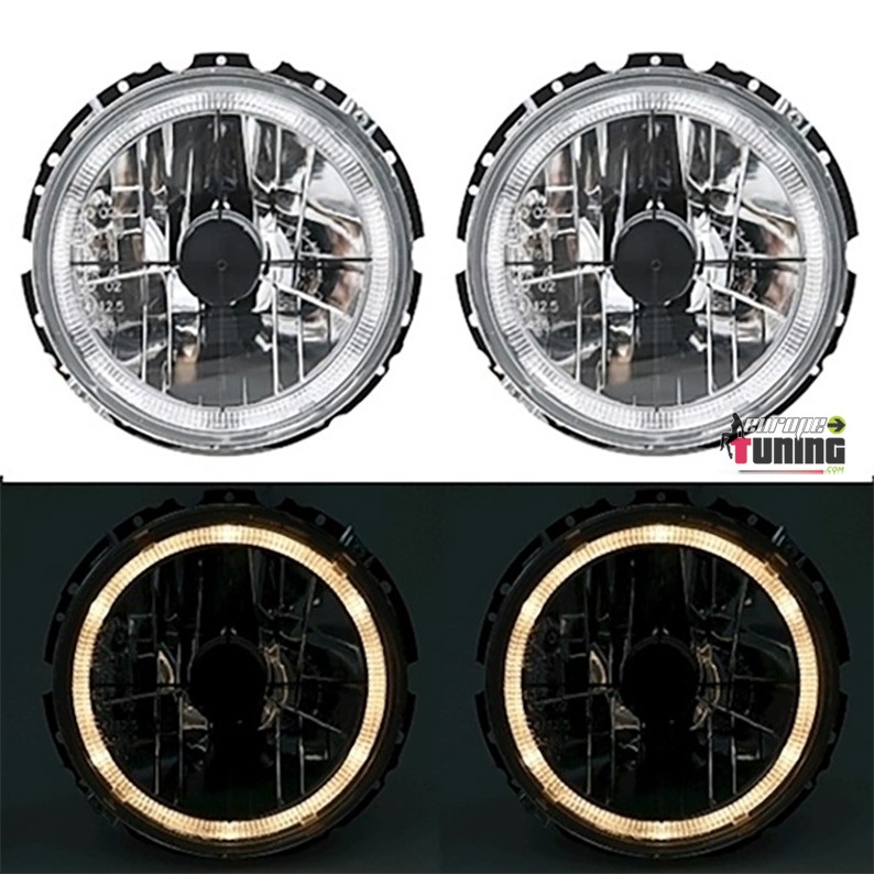 FEUX OPTIQUES PHARES CHROME ANNEAUX ANGEL EYES LED VW GOLF 1 ET MERCEDES W460 (10616)