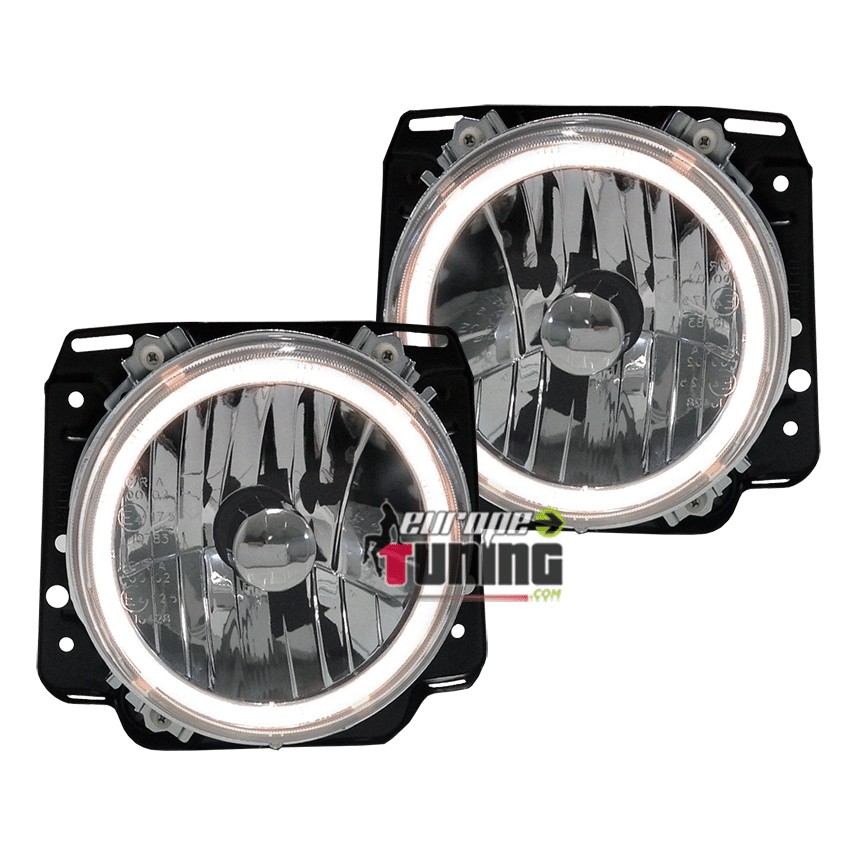 FEUX OPTIQUES DE PHARES CHROME ANNEAUX ANGEL EYES LED VW GOLF 2 (10636)