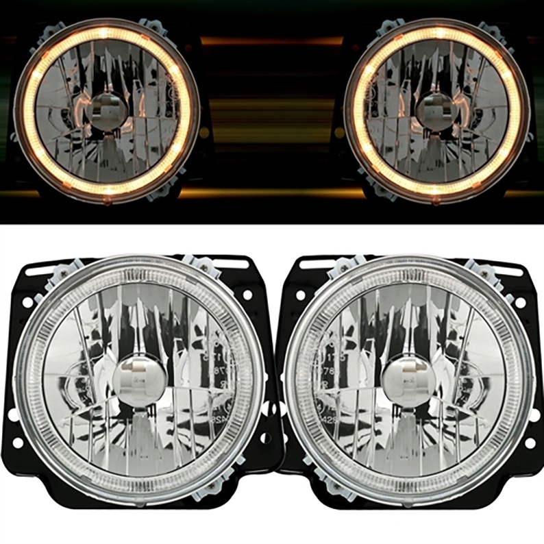 FEUX OPTIQUES DE PHARES CHROME ANNEAUX ANGEL EYES LED VW GOLF 2 (10636)