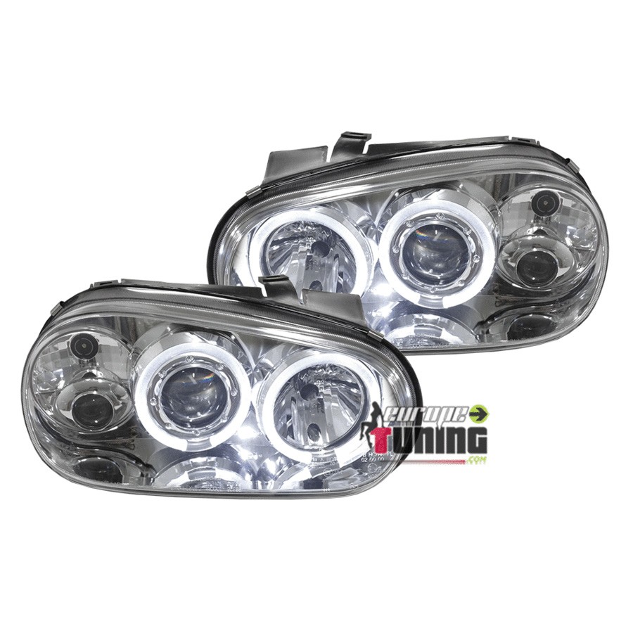 PHARES FEUX AVANTS ANNEAUX LED ANGEL EYES CHROME VOLKSWAGEN VW GOLF 4 (10739)