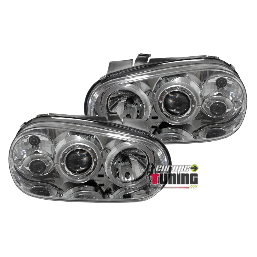 PHARES FEUX AVANTS ANNEAUX LED ANGEL EYES CHROME VOLKSWAGEN VW GOLF 4 (10739)