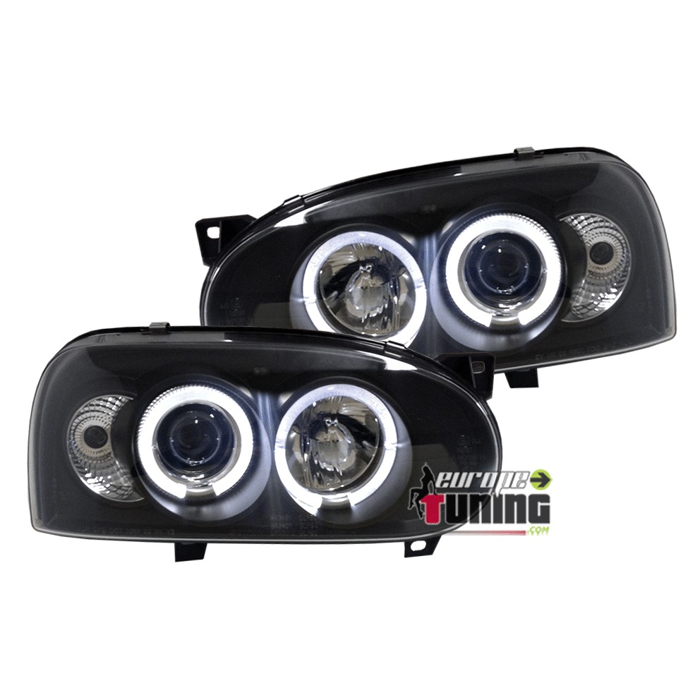 PHARES AVANTS FEUX ANGEL EYES LED NOIRS VOLKSWAGEN VW GOLF 3 (10689)