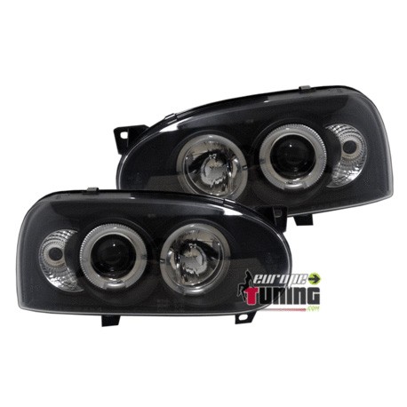 PHARES AVANTS FEUX ANGEL EYES LED NOIRS VOLKSWAGEN VW GOLF 3 (10689)