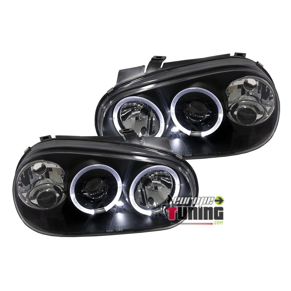 PHARES FEUX AVANTS ANNEAUX LED ANGEL EYES NOIRS VOLKSWAGEN VW GOLF 4 (11485)