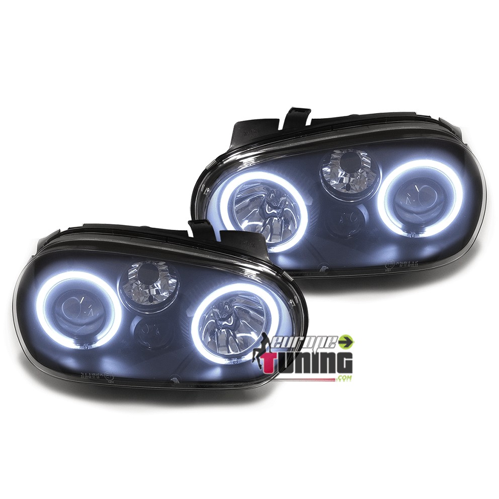 PHARES NOIRS ANNEAUX LED CCFL FEUX ANGEL EYES LOOK XENON VOLKSWAGEN VW GOLF 4 (03674)