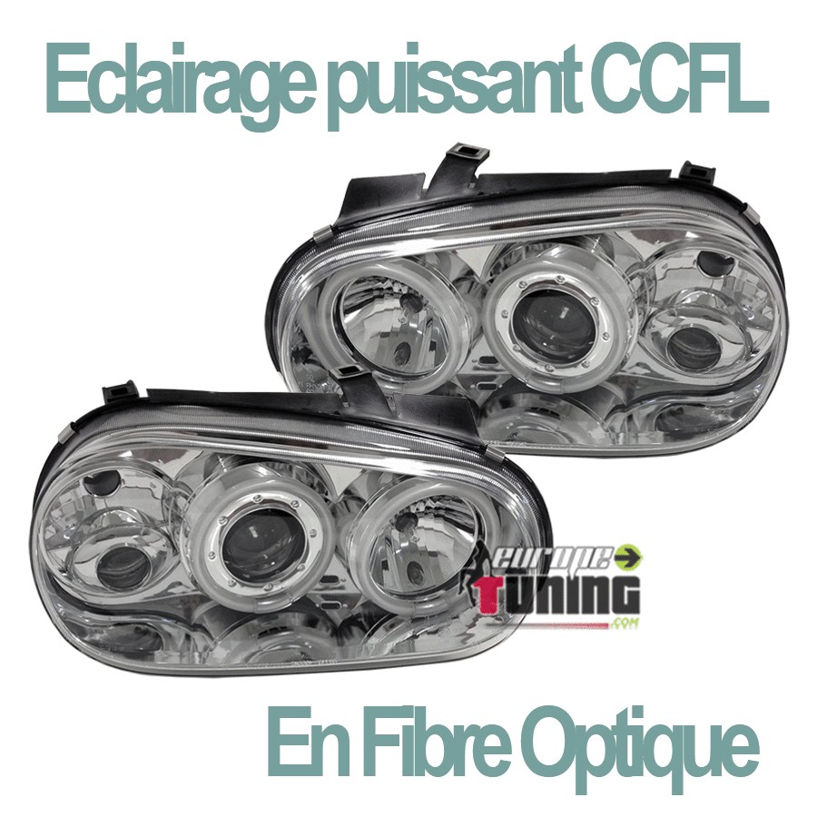 PHARES ANNEAUX LED CCFL FEUX ANGEL EYES LOOK XENON VOLKSWAGEN VW GOLF 4 (00583)