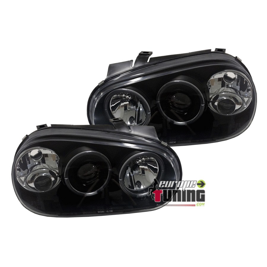 PHARES FEUX AVANTS ANNEAUX LED ANGEL EYES NOIRS VOLKSWAGEN VW GOLF 4 (11485)