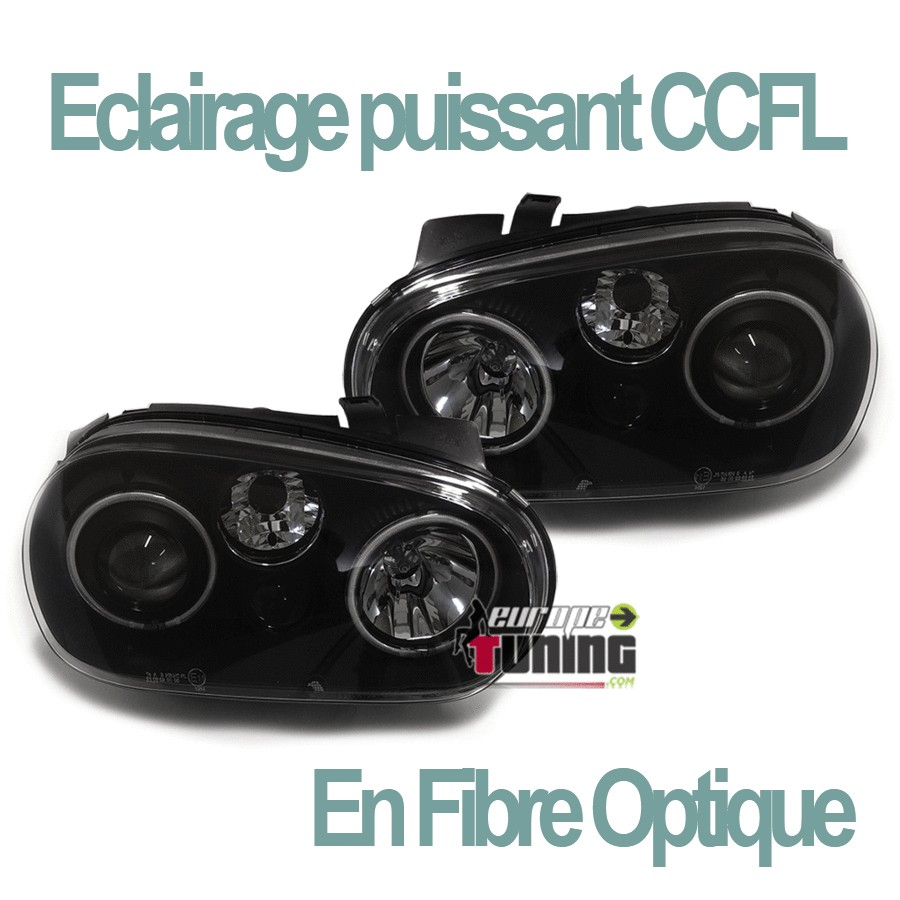 PHARES NOIRS ANNEAUX LED CCFL FEUX ANGEL EYES LOOK XENON VOLKSWAGEN VW GOLF 4 (03674)