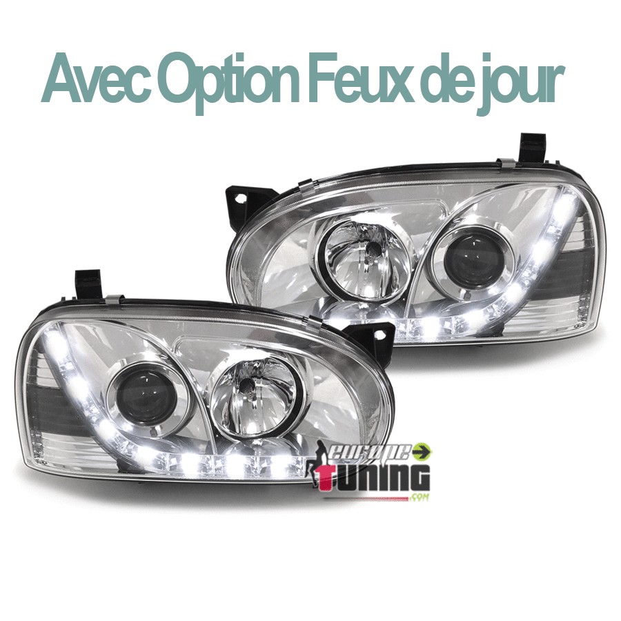 PHARES FEUX AVANTS DE JOUR LED DIURNES DRL CHROME VOLKSWAGEN VW GOLF 3 (03487)