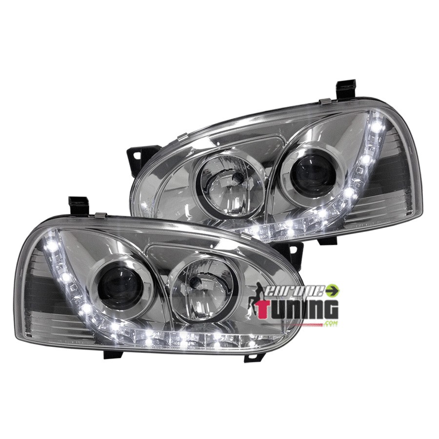 PHARES AVANTS FEUX DEVIL EYES LED CHROME VOLKSWAGEN VW GOLF 3 (x13694)