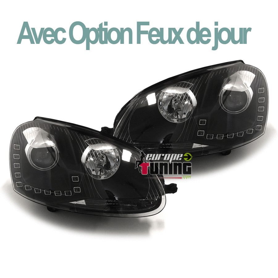 PHARES FEUX AVANTS DE JOUR DIURNES DRL DEVIL EYES NOIRS VW VOLKSWAGEN GOLF 5 (03697)