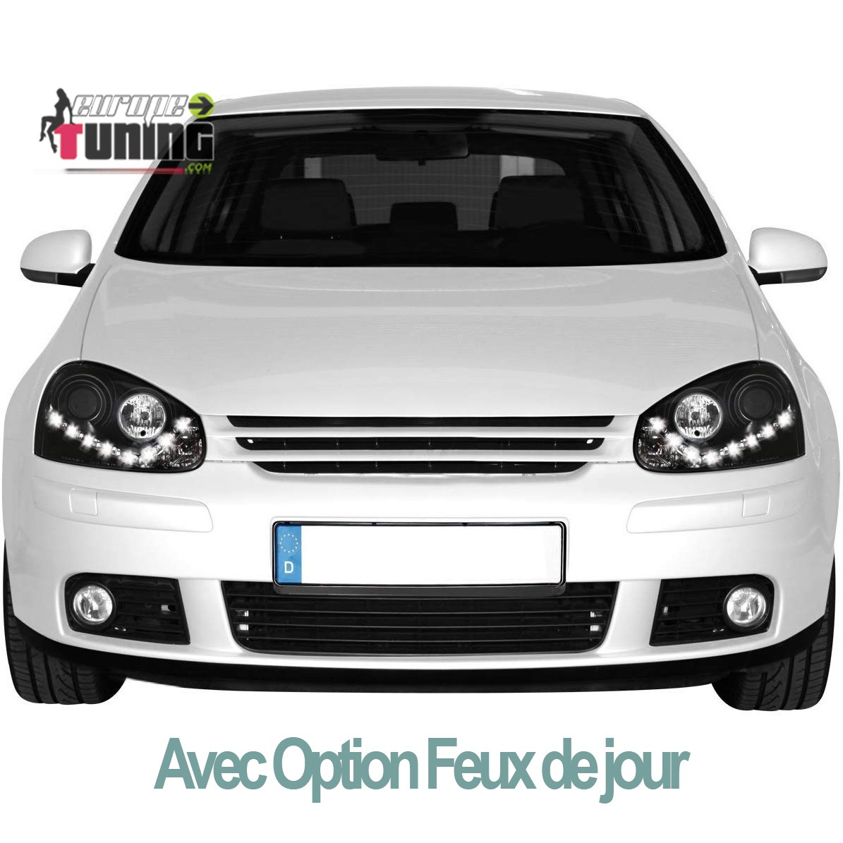 PHARES FEUX AVANTS DEVIL EYES DE JOUR DIURNES DRL NOIRS VOLKSWAGEN VW GOLF 5 (02384)