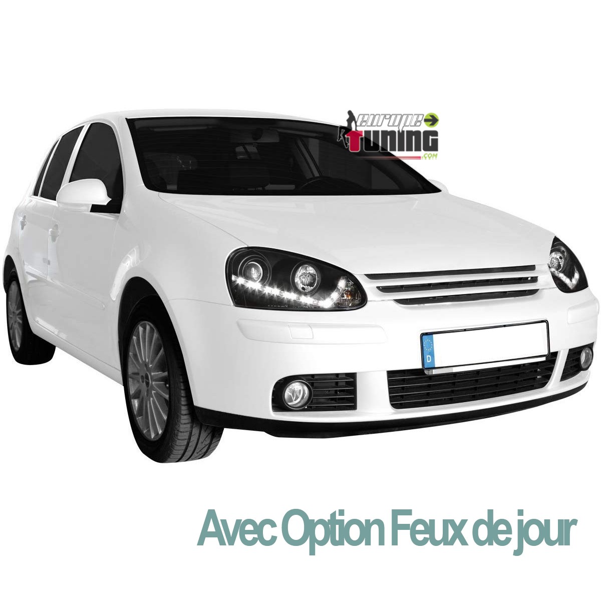 PHARES FEUX AVANTS DEVIL EYES DE JOUR DIURNES DRL NOIRS VOLKSWAGEN VW GOLF 5 (02384)