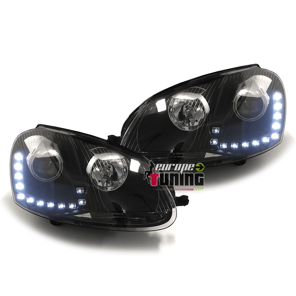 PHARES FEUX AVANTS DE JOUR DIURNES DRL DEVIL EYES NOIRS VW VOLKSWAGEN GOLF 5 (03697)