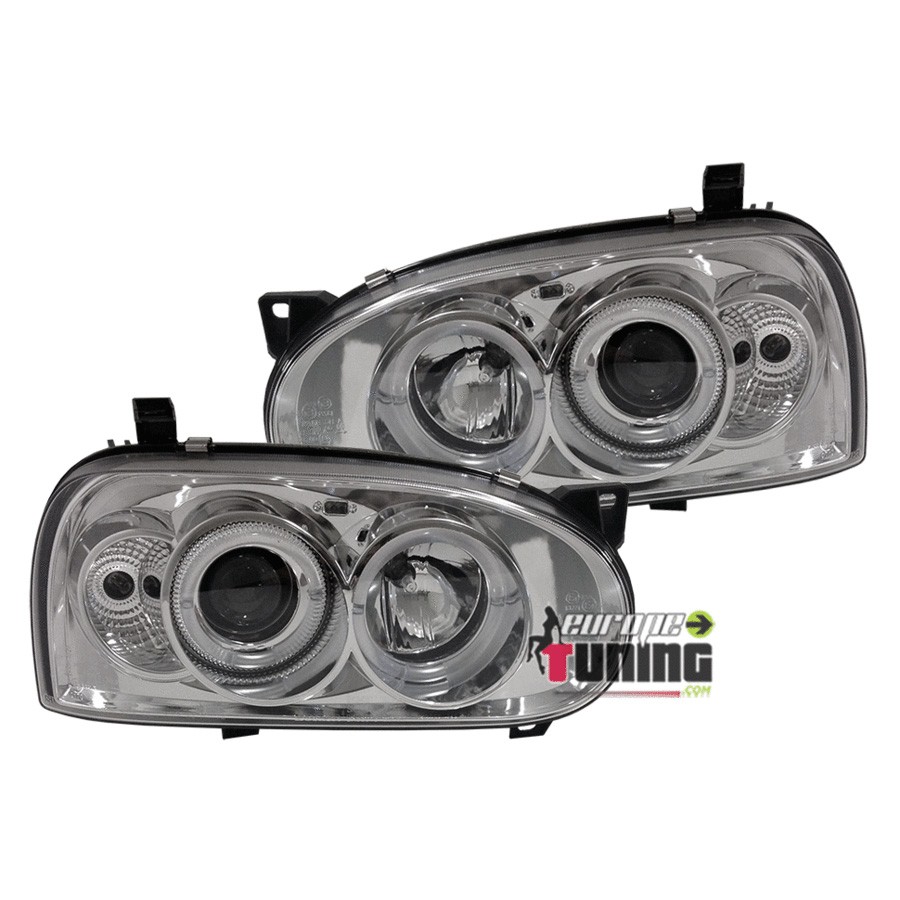 PHARES AVANTS FEUX ANGEL EYES LED CHROM VOLKSWAGEN VW GOLF 3 (10690)