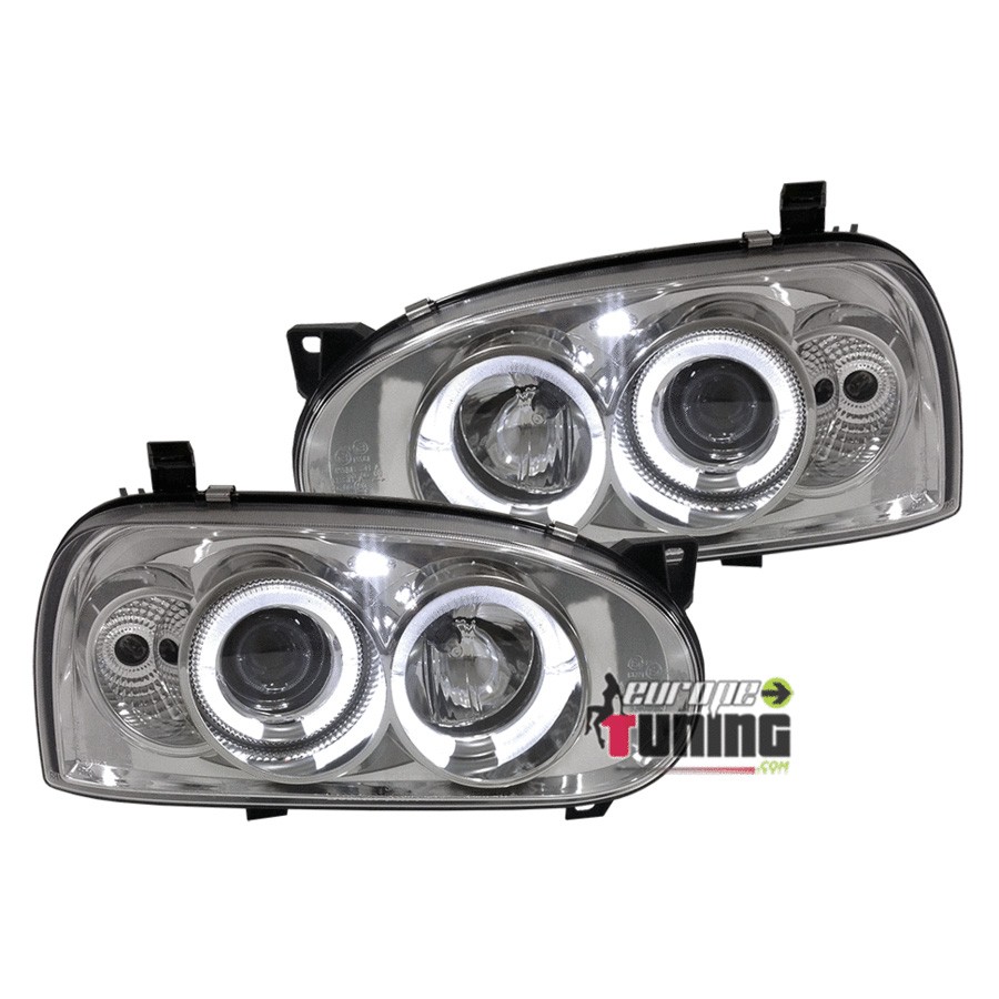 PHARES AVANTS FEUX ANGEL EYES LED CHROM VOLKSWAGEN VW GOLF 3 (10690)