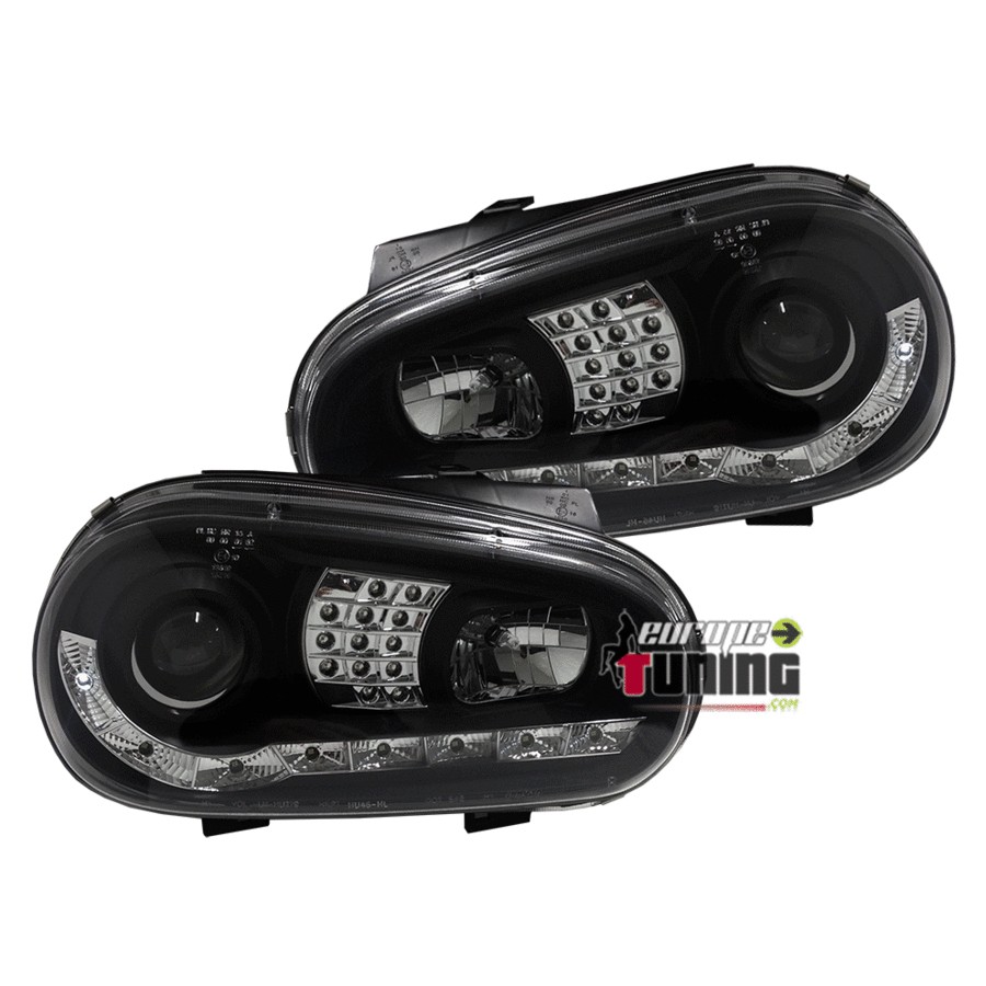 PHARES AVANTS FEUX DEVIL EYES LED NOIRS VOLKSWAGEN VW GOLF 4 (13782)