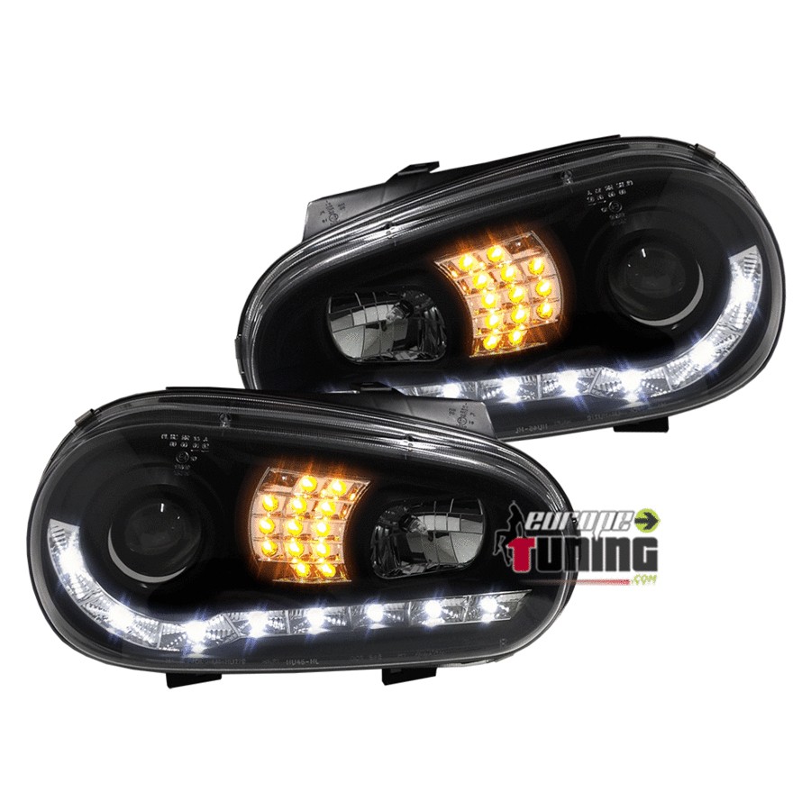 PHARES AVANTS FEUX DEVIL EYES LED NOIRS VOLKSWAGEN VW GOLF 4 (13782)