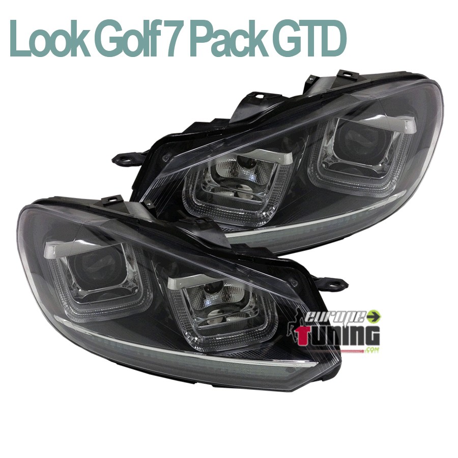 PHARES AVANTS POUR VW GOLF 6 AVEC FEUX DE JOUR LOOK GOLF 7 PACK GTD BANDES CHROME (03966)