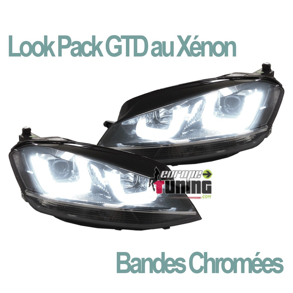 PHARES FEUX AVANTS VOLKSWAGEN VW GOLF 7 LOOK PACK GTD BANDES CHROME (03549)