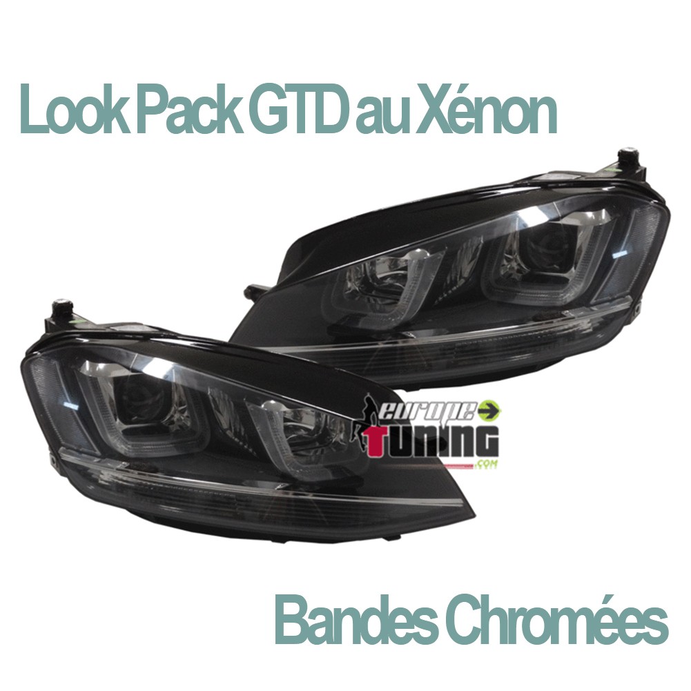 PHARES FEUX AVANTS VOLKSWAGEN VW GOLF 7 LOOK PACK GTD BANDES CHROME (03549)