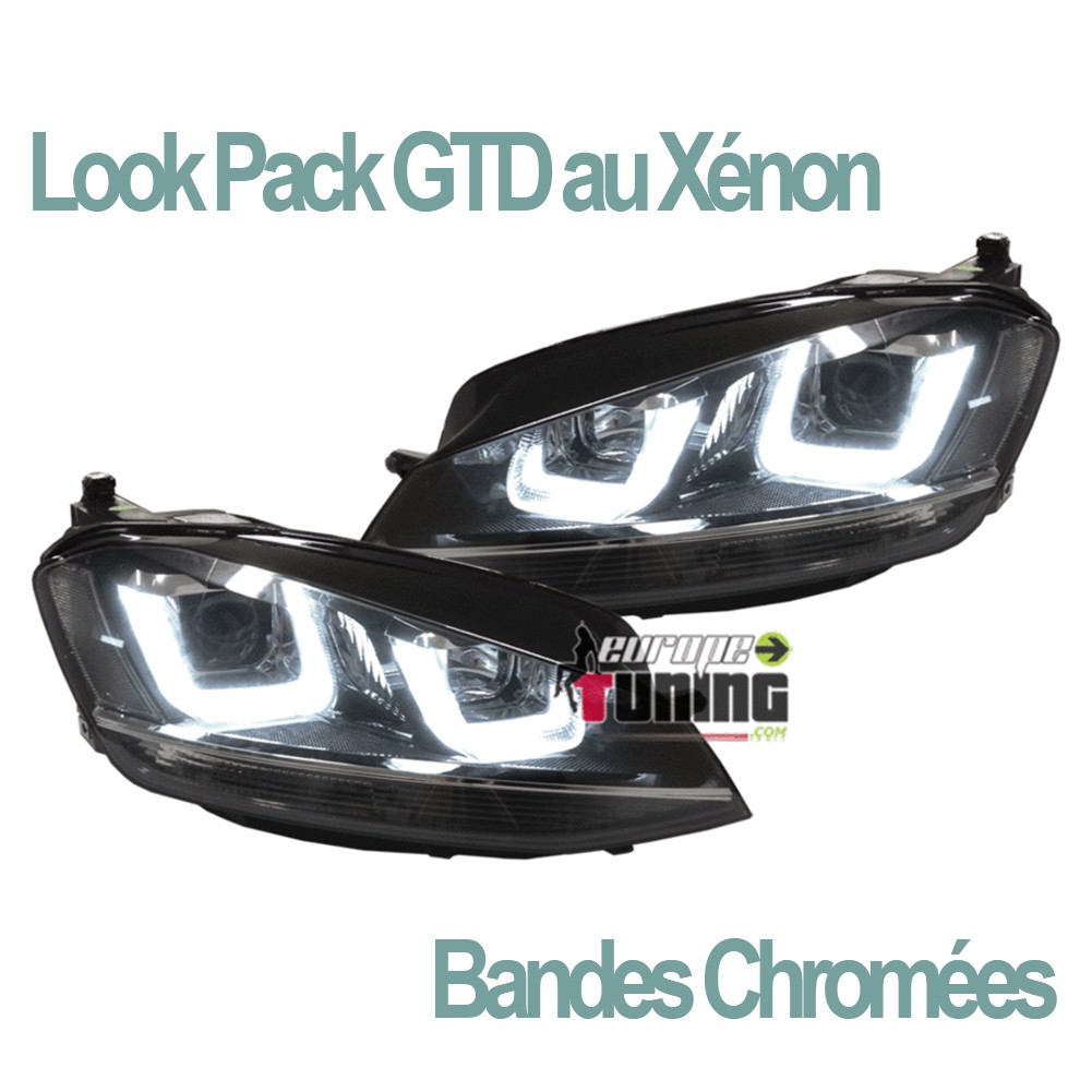 PHARES FEUX AVANTS VOLKSWAGEN VW GOLF 7 LOOK PACK GTD BANDES CHROME (03549)