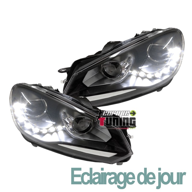 PHARES FEUX AVANTS DE JOUR DIURNES DRL DEVIL NOIRS VOLKSWAGEN VW GOLF 6 (03759)