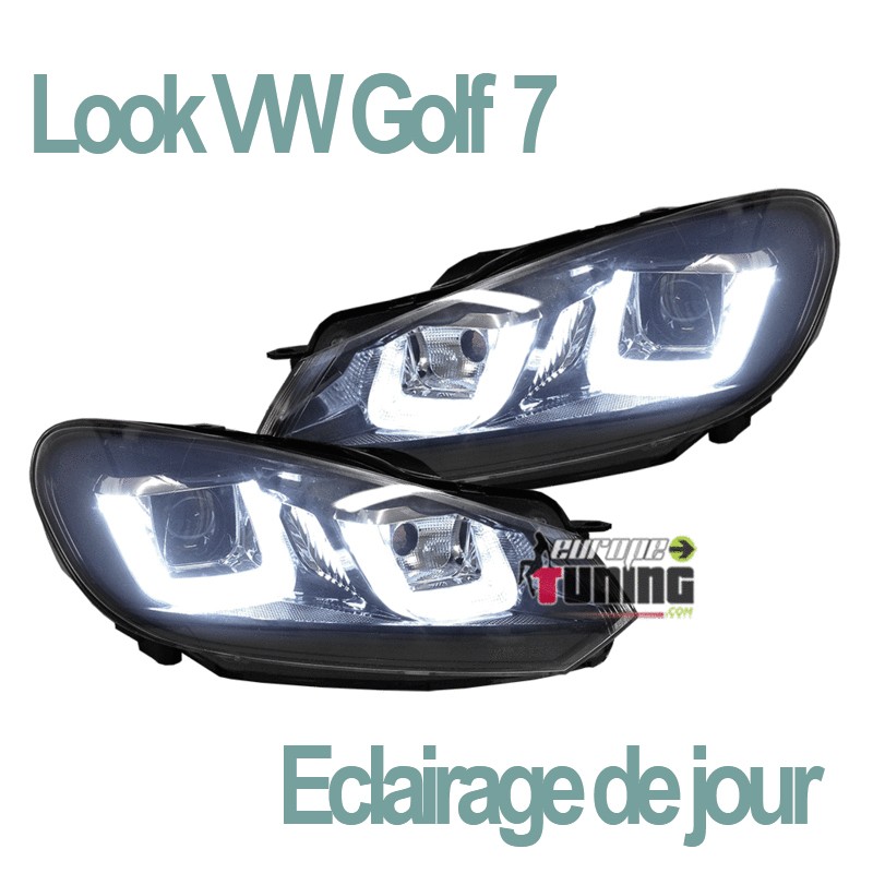 PHARES AVANTS NOIRS AVEC FEUX DE JOUR POUR VW VOLKSWAGEN GOLF 6  LOOK GOLF 7 (03968)