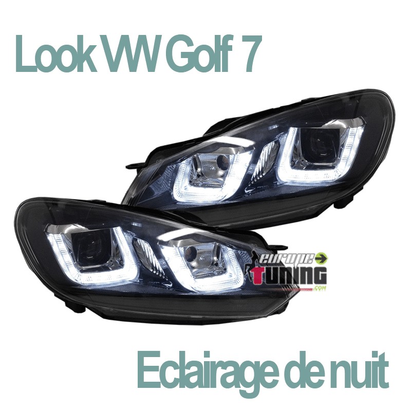 PHARES AVANTS NOIRS AVEC FEUX DE JOUR POUR VW VOLKSWAGEN GOLF 6  LOOK GOLF 7 (03968)