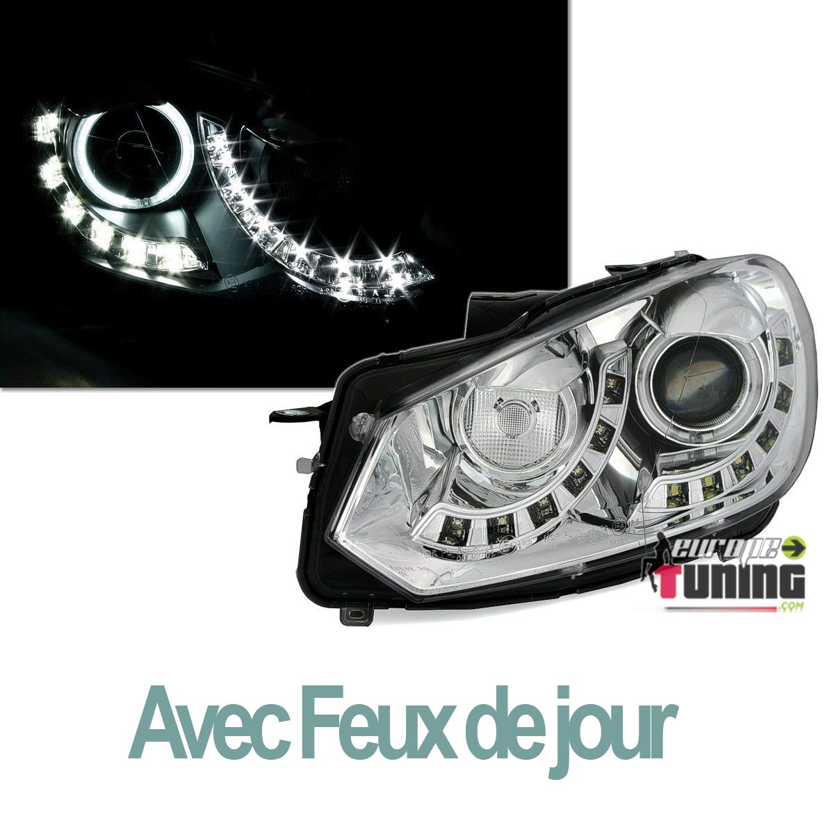 PHARES LED AVEC FEUX DE JOUR DIURNES LOOK PACK GTI POUR VW VOLKSWAGEN GOLF 6 (03676)