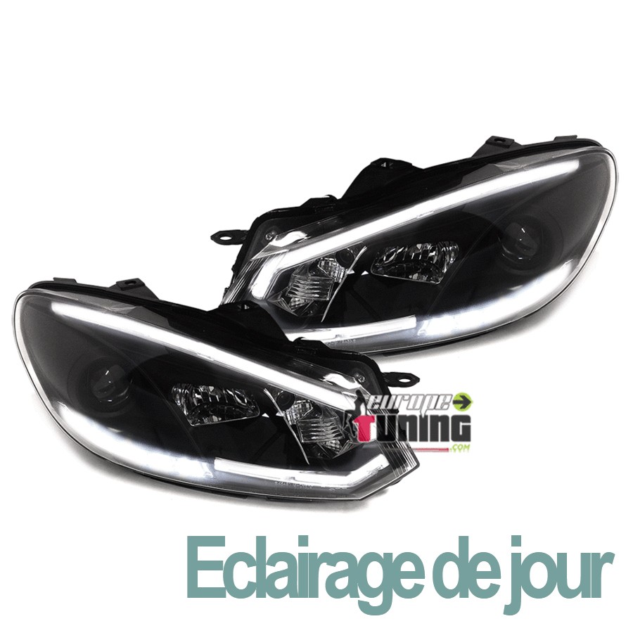 PHARES NOIRS LOOK XENON AVEC FEUX DE JOUR POUR VW VOLKSWAGEN GOLF 6 (03177)