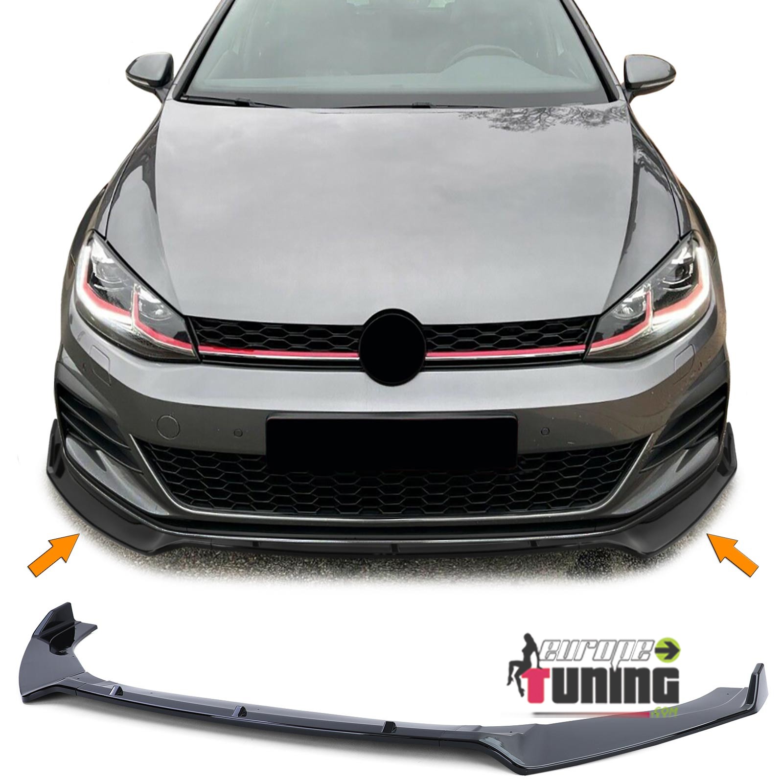 LAME DE SPOILER NOIR POUR PARE-CHOCS SPORT VW GOLF 7 GTI GTD & R-LINE (05434)