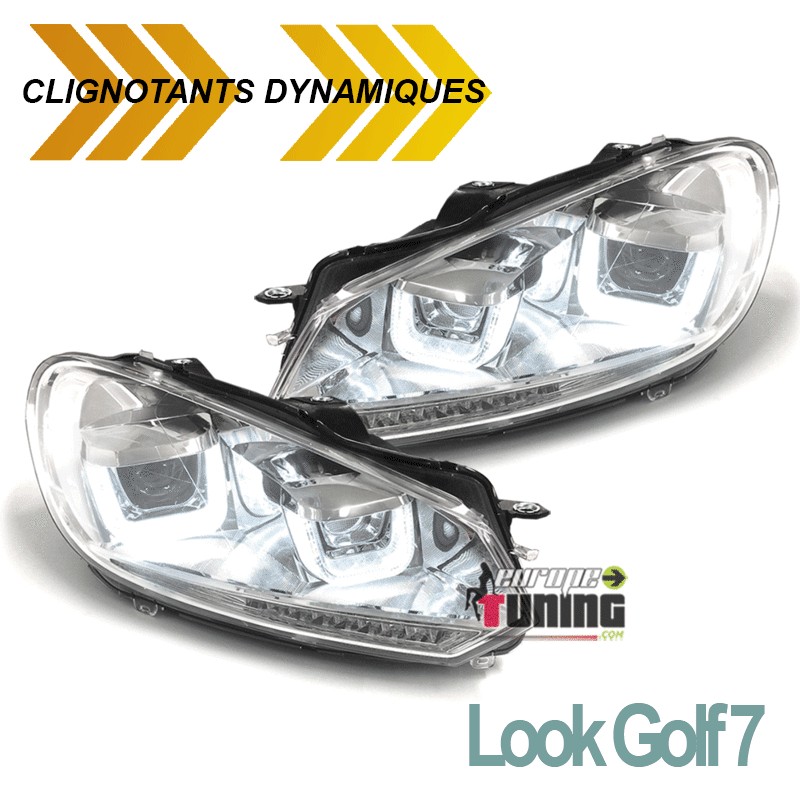 PHARES CHROME FEUX DE JOUR ET CLIGNOTANTS DYNAMIQUES A LED VW GOLF 6 LOOK GOLF 7 (04780)