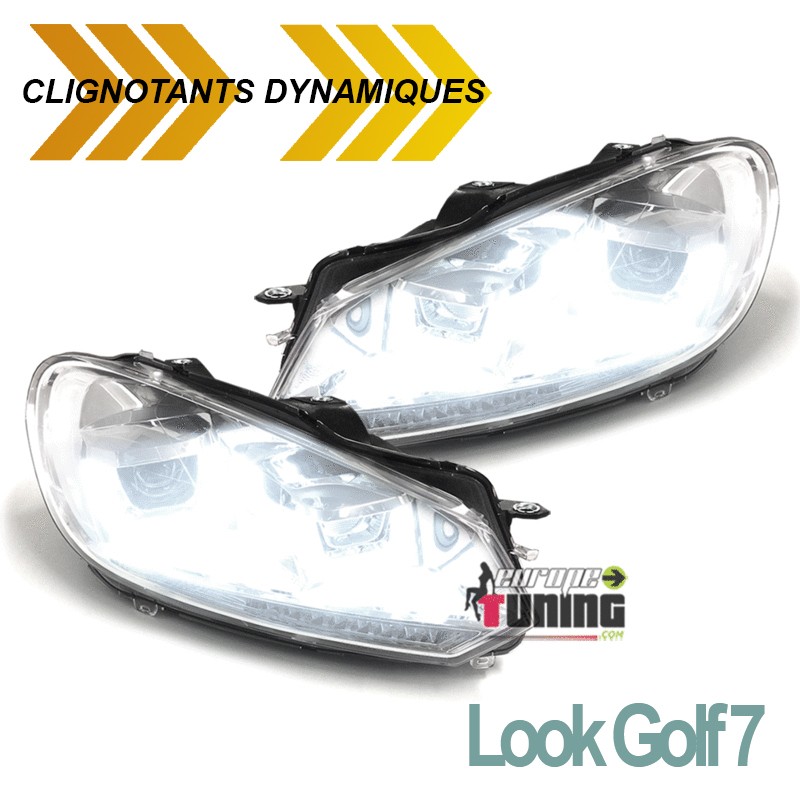 PHARES CHROME FEUX DE JOUR ET CLIGNOTANTS DYNAMIQUES A LED VW GOLF 6 LOOK GOLF 7 (04780)