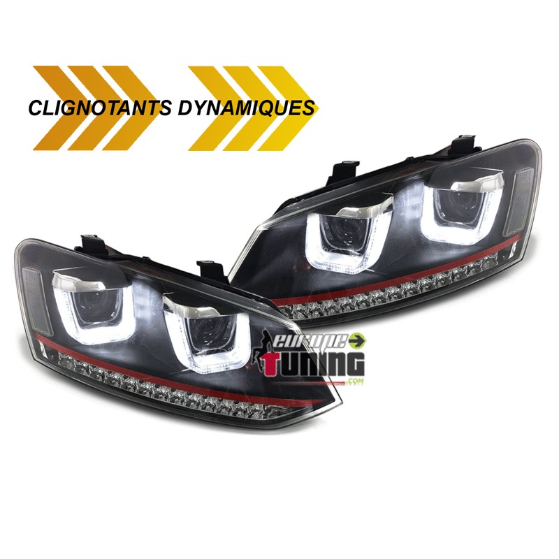 PHARES FEUX NOIR CLIGNOTANTS LEDS DYNAMIQUES VW VOLKSWAGEN POLO 6R et 6C BANDE ROUGE (04679)